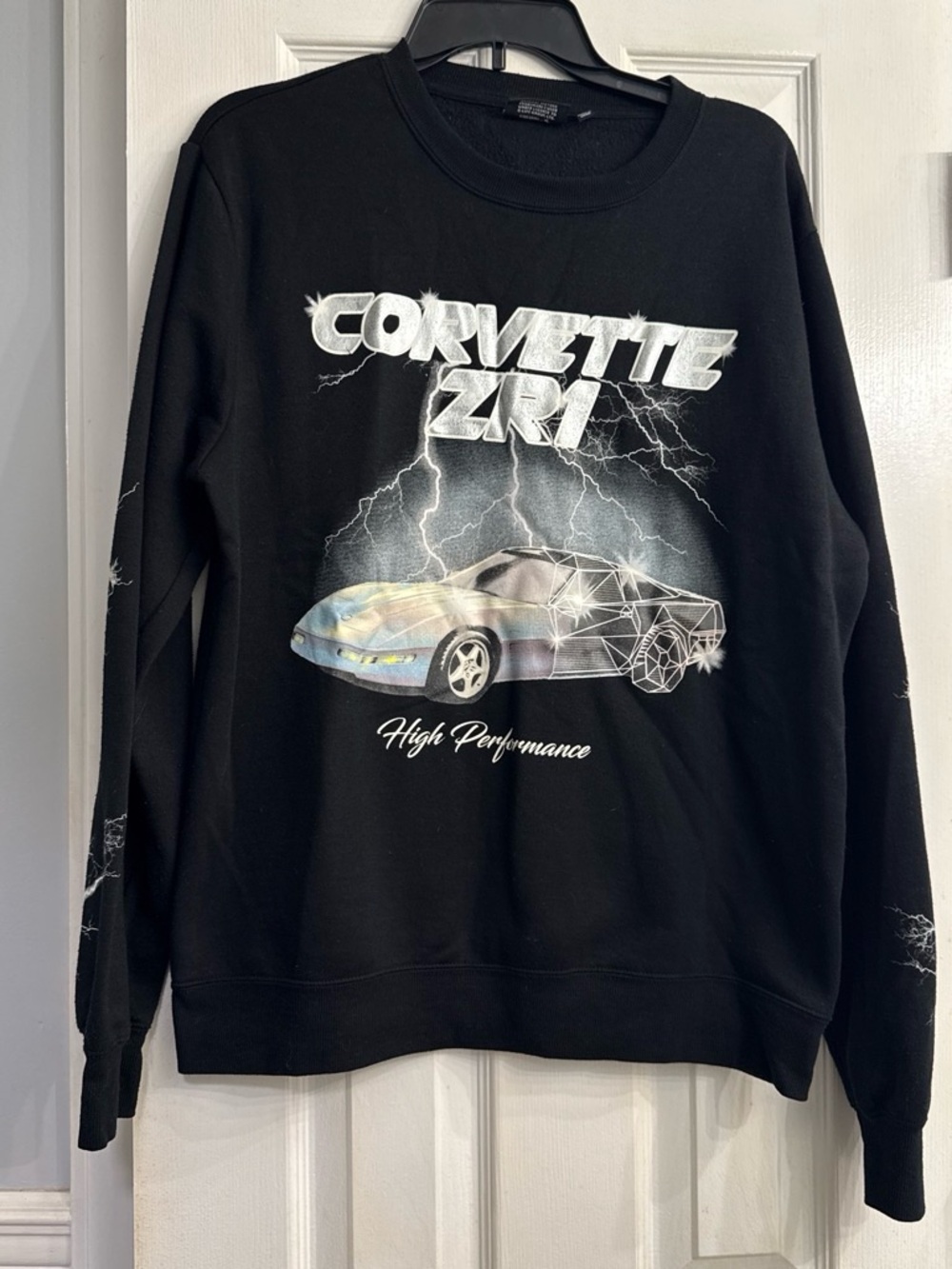 Chemistry Black Corvette ZR1 Graphic Sweatshirt with Lightning Car Print size M